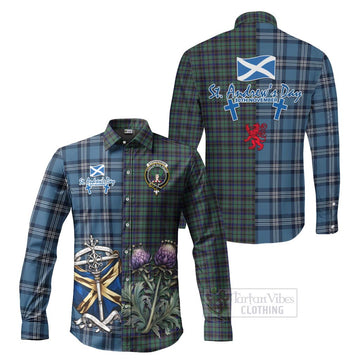 Stephenson (Stevenson) Tartan Long Sleeve Button Shirt Happy St. Andrew's Day Half Tartan Style Men's Shirt S - Tartan Vibes Clothing