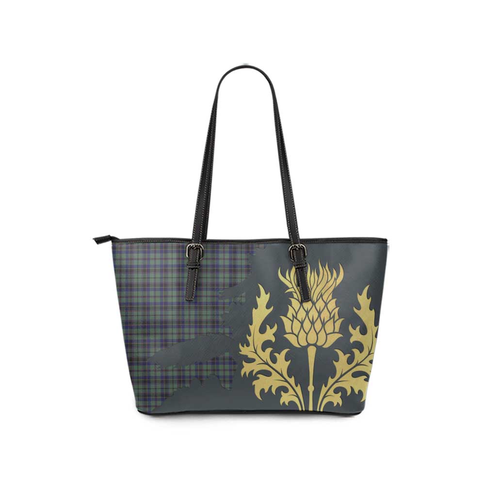 Stephenson (Stevenson) Tartan Leather Tote Bag Gold Thistle Style - Tartan Vibes Clothing