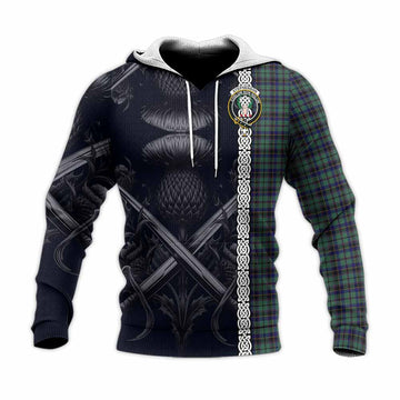 Stephenson (Stevenson) Tartan Knitted Hoodie with Family Crest Cross Sword Thistle Celtic Vibes Unisex Knitted Pullover Hoodie - Tartan Vibes Clothing