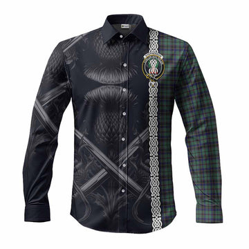 Tartan Vibes Clothing Stephenson (Stevenson) Tartan Long Sleeve Button Shirt with Family Crest Cross Sword Thistle Celtic Vibes