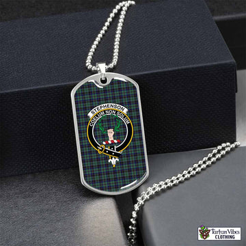 Tartan Vibes Clothing Stephenson (Stevenson) Tartan Dog Tag Necklace with Family Crest