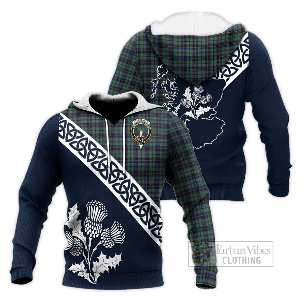 Stephenson (Stevenson) Tartan Knitted Hoodie Featuring Thistle and Scotland Map Unisex Knitted Pullover Hoodie - Tartan Vibes Clothing