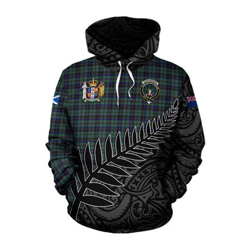 Tartan Vibes Clothing Stephenson (Stevenson) Crest Tartan Cotton Hoodie with New Zealand Silver Fern Half Style