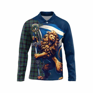 Stephenson (Stevenson) Tartan Family Crest Long Sleeve Polo Shirt with Scottish Majestic Lion Unisex - Tartan Vibes Clothing
