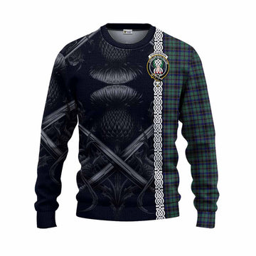 Stephenson (Stevenson) Tartan Knitted Sweater with Family Crest Cross Sword Thistle Celtic Vibes Unisex - Tartan Vibes Clothing