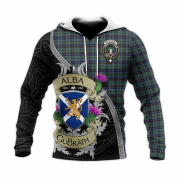 Stephenson (Stevenson) Tartan Family Crest Knitted Hoodie Lion Rampant Royal Thistle Shield Celtic Inspired Unisex Knitted Pullover Hoodie - Tartan Vibes Clothing
