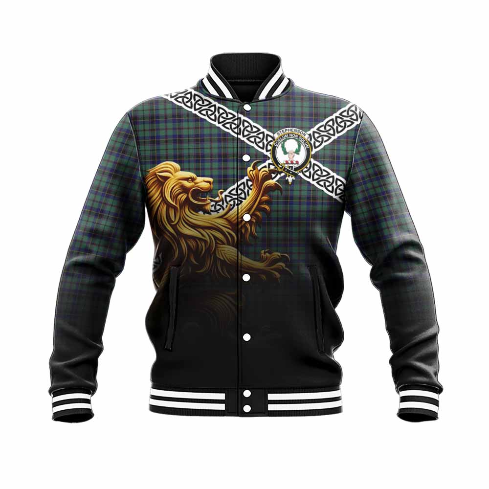 Stephenson (Stevenson) Crest Tartan Baseball Jacket with Golden Lion Emblem Celtic Style Unisex - Tartan Vibes Clothing
