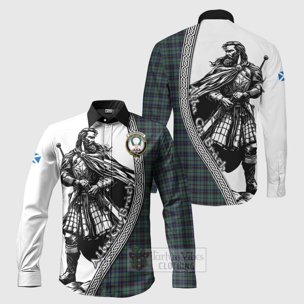 Stephenson (Stevenson) Tartan Clan Crest Long Sleeve Button Shirt with Highlander Warrior Celtic Style Men's Shirt S - Tartan Vibes Clothing