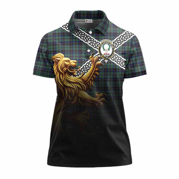 Stephenson (Stevenson) Crest Tartan Women's Polo Shirt with Golden Lion Emblem Celtic Style Women - Tartan Vibes Clothing