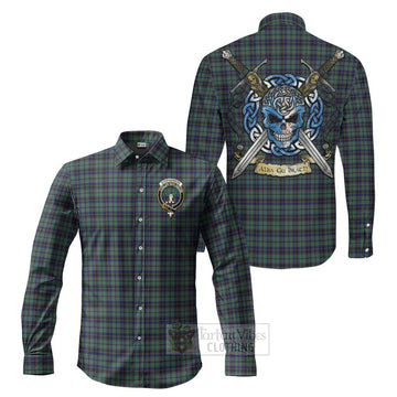 Stephenson (Stevenson) Tartan Long Sleeve Button Shirt with Family Crest Celtic Skull Style Men's Shirt S - Tartan Vibes Clothing