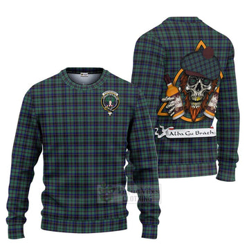 Stephenson (Stevenson) Tartan Ugly Sweater with Family Crest and Bearded Skull Holding Bottles of Whiskey Unisex - Tartan Vibes Clothing