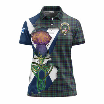 Tartan Vibes Clothing Stephenson (Stevenson) Tartan Family Crest Women's Polo Shirt Scottish Thistle Celtic Inspired