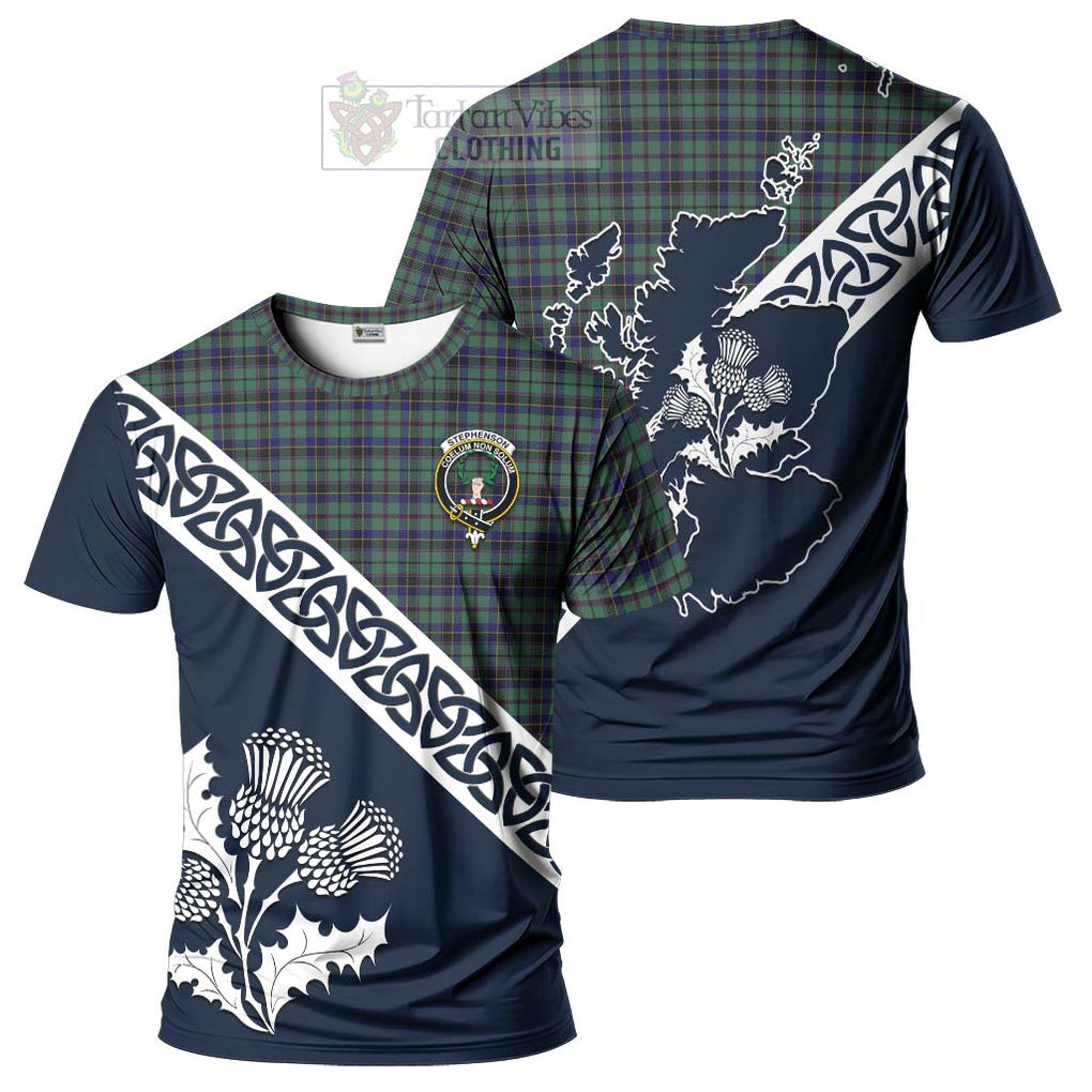 Stephenson (Stevenson) Tartan T-Shirt Featuring Thistle and Scotland Map Kid's Shirt - Tartanvibesclothing Store