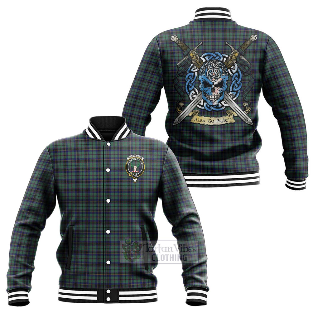Stephenson (Stevenson) Tartan Baseball Jacket with Family Crest Celtic Skull Style Unisex - Tartan Vibes Clothing