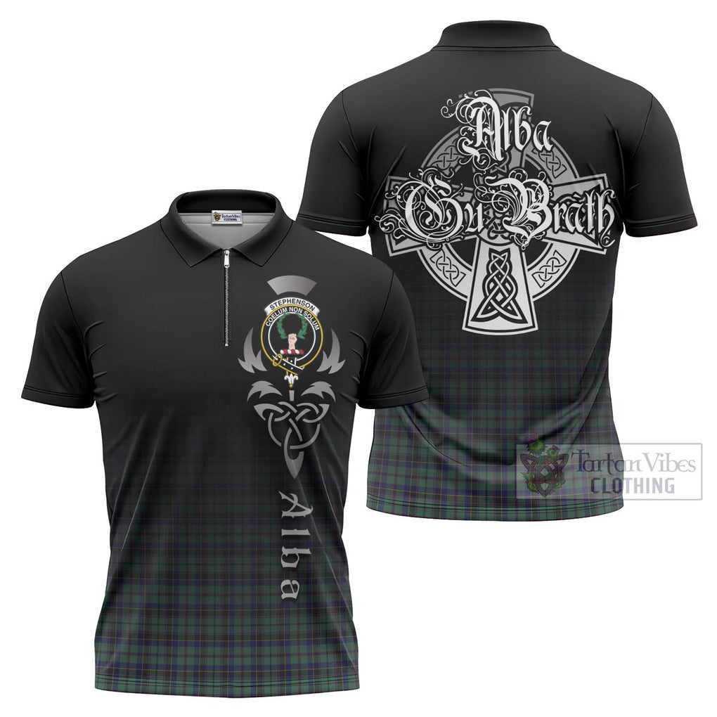 Stephenson (Stevenson) Tartan Zipper Polo Shirt Featuring Alba Gu Brath Family Crest Celtic Inspired Unisex - Tartan Vibes Clothing
