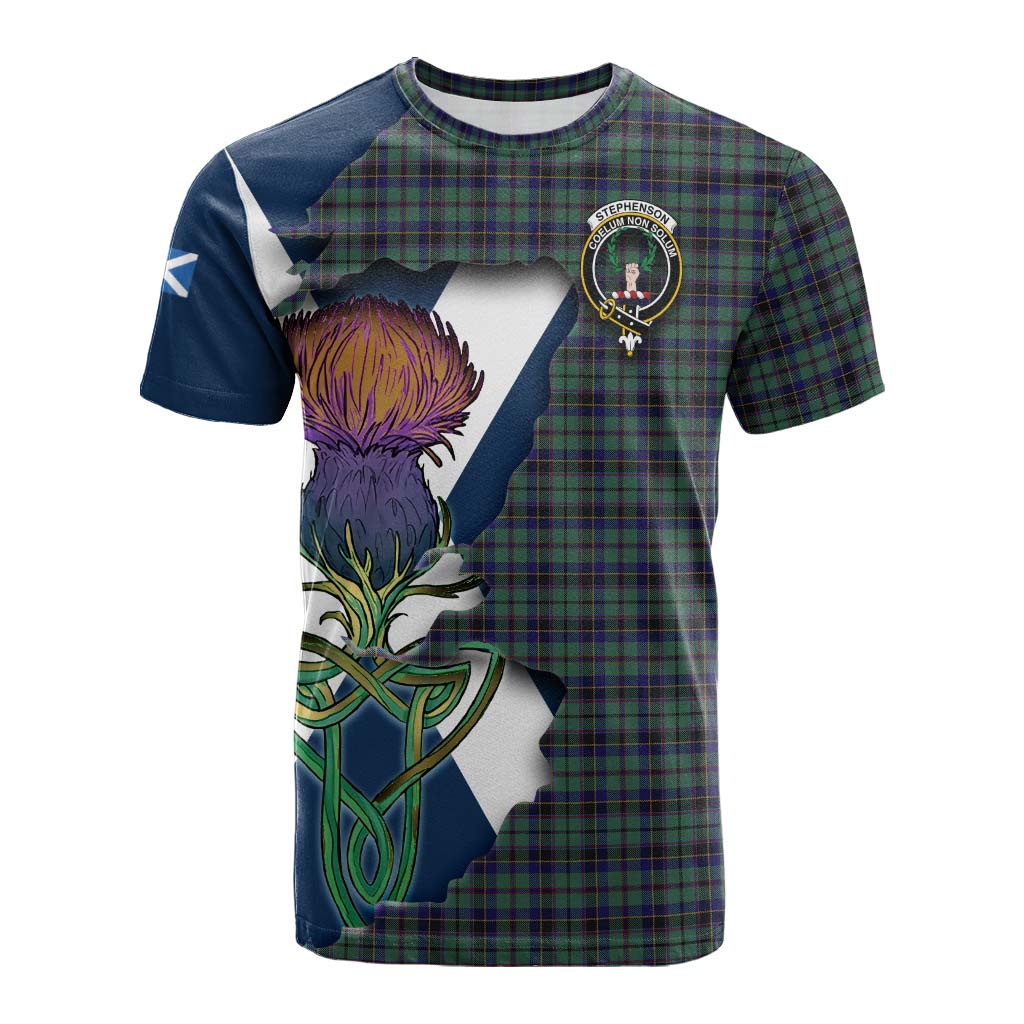 Tartan Vibes Clothing Stephenson (Stevenson) Tartan Family Crest Cotton T-shirt Scottish Thistle Celtic Inspired