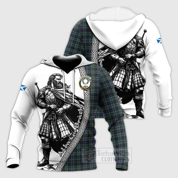 Stephenson (Stevenson) Tartan Clan Crest Knitted Hoodie with Highlander Warrior Celtic Style Unisex Knitted Pullover Hoodie - Tartan Vibes Clothing