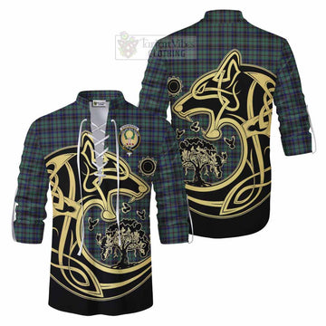 Stephenson (Stevenson) Tartan Ghillie Kilt Shirt with Family Crest Celtic Wolf Style Men - Tartan Vibes Clothing