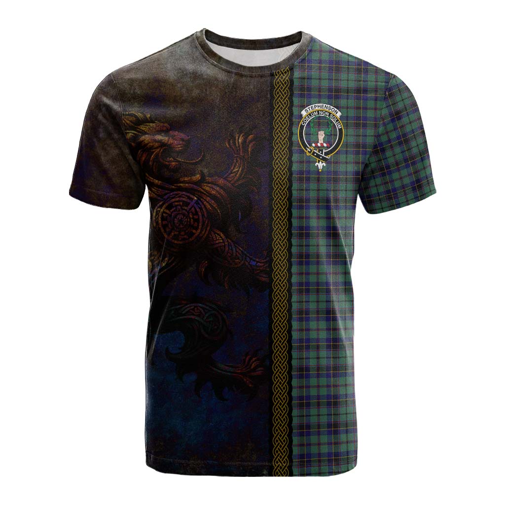 Tartan Vibes Clothing Stephenson (Stevenson) Tartan Family Crest Cotton T-shirt Alba Gu Brath Be Brave Lion Ancient Style