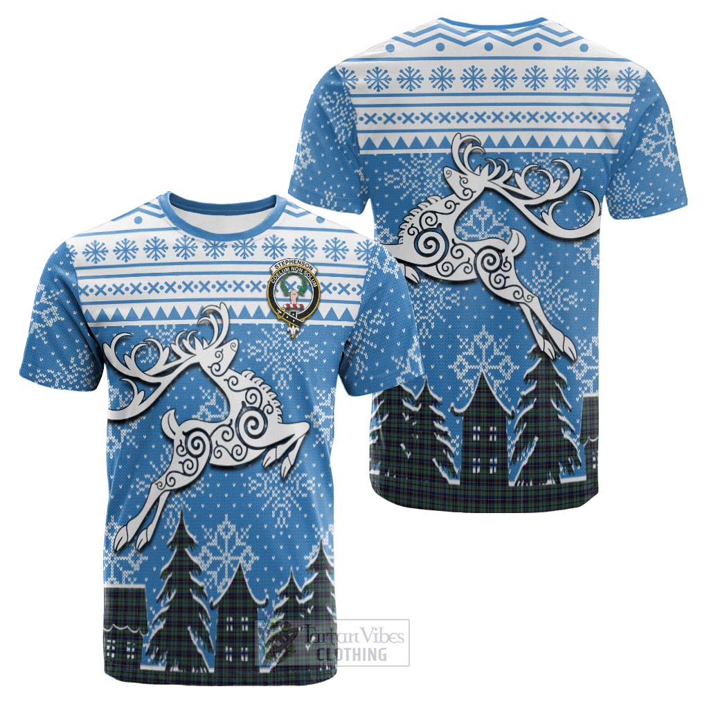 Stephenson (Stevenson) Clan Christmas Cotton T-shirt Celtic Reindeer Style Kid's Shirt - Tartan Vibes Clothing