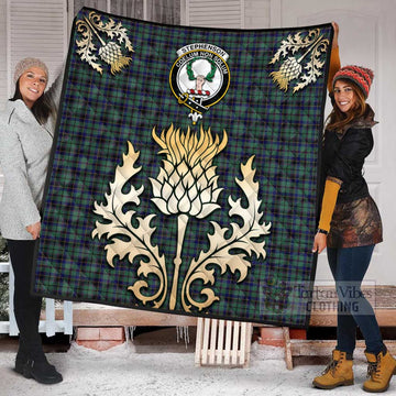 Tartan Vibes Clothing Stephenson (Stevenson) Tartan Quilt with Family Crest and Golden Thistle Style