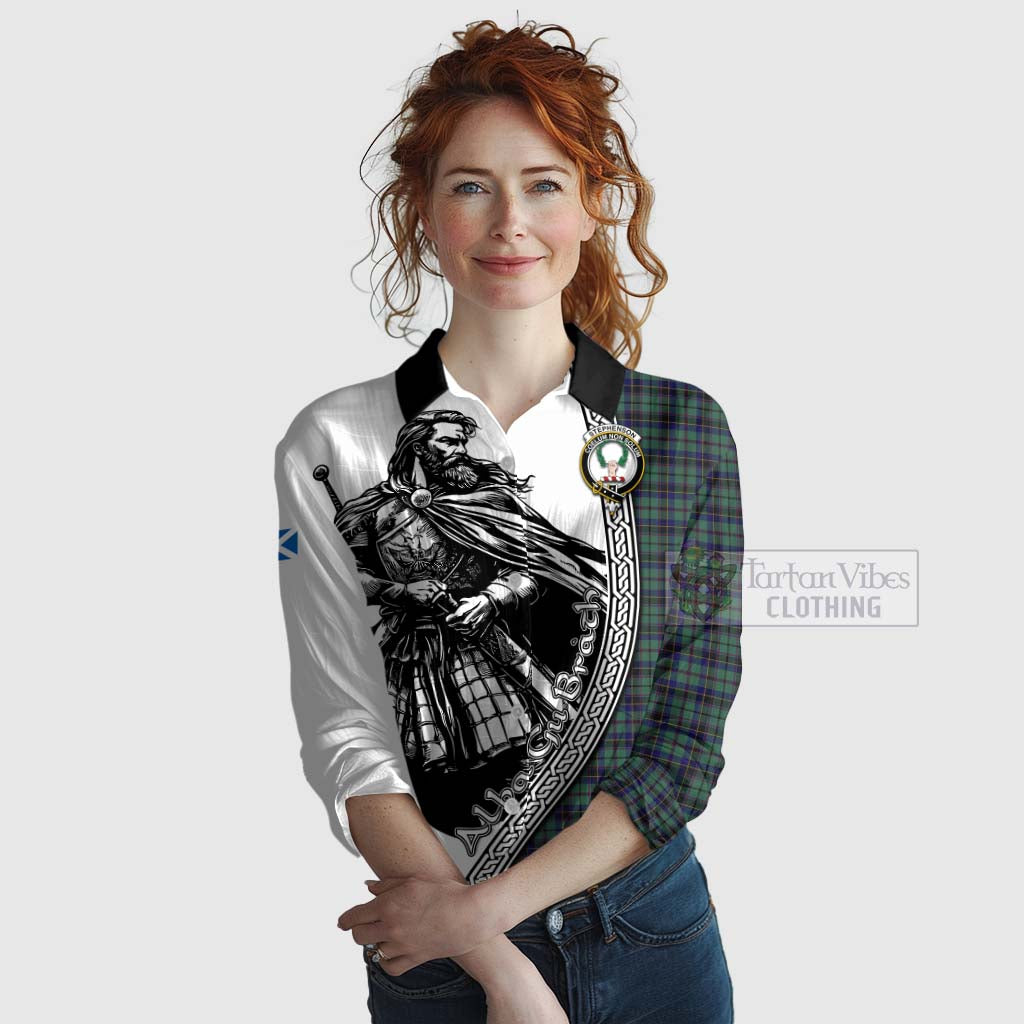 Stephenson (Stevenson) Tartan Clan Crest Women's Casual Shirt with Highlander Warrior Celtic Style Female - Tartan Vibes Clothing