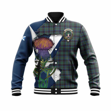 Tartan Vibes Clothing Stephenson (Stevenson) Tartan Family Crest Baseball Jacket Scottish Thistle Celtic Inspired