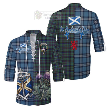 Stephenson (Stevenson) Tartan Ghillie Kilt Shirt Happy St. Andrew's Day Half Tartan Style Men - Tartan Vibes Clothing