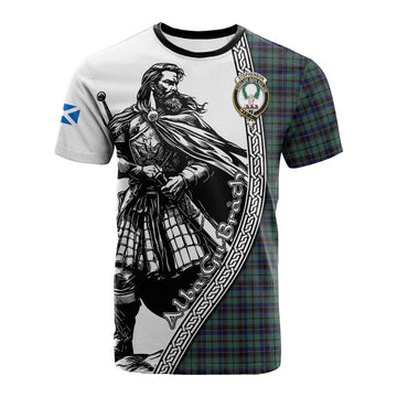 Stephenson (Stevenson) Tartan Clan Crest Cotton T-shirt with Highlander Warrior Celtic Style