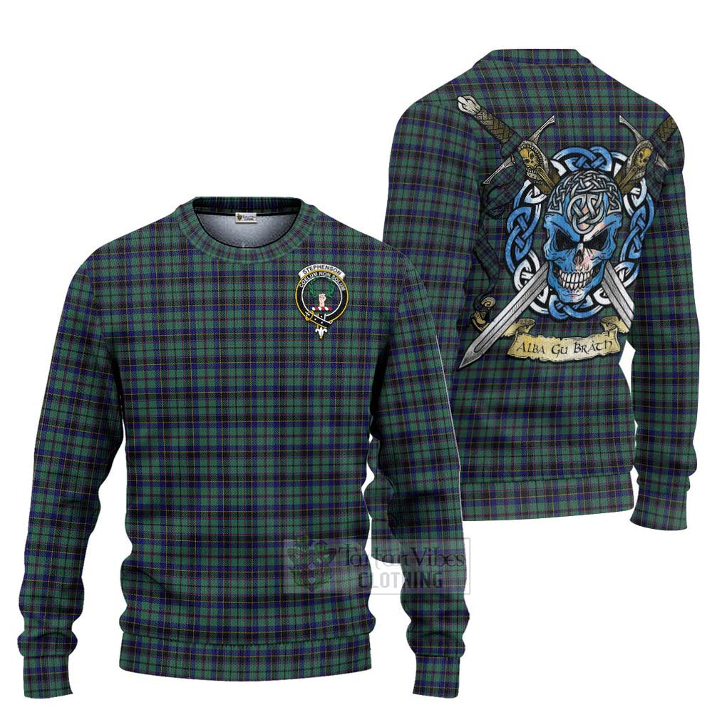 Stephenson (Stevenson) Tartan Ugly Sweater with Family Crest Celtic Skull Style Unisex - Tartan Vibes Clothing