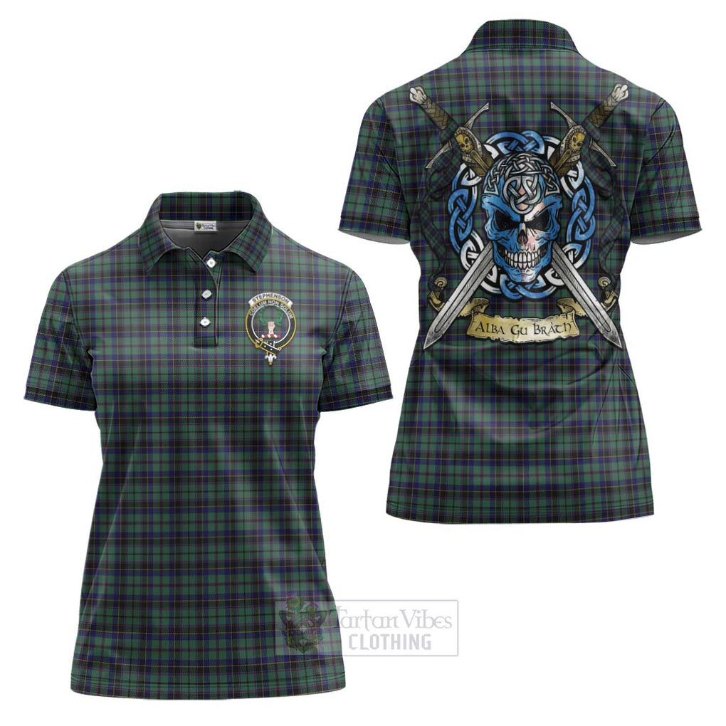 Stephenson (Stevenson) Tartan Women's Polo Shirt with Family Crest Celtic Skull Style Women - Tartan Vibes Clothing