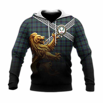 Tartan Vibes Clothing Stephenson (Stevenson) Crest Tartan Knitted Hoodie with Golden Lion Emblem Celtic Style