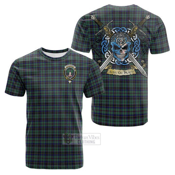 Tartan Vibes Clothing Stephenson (Stevenson) Tartan Cotton T-shirt with Family Crest Celtic Skull Style