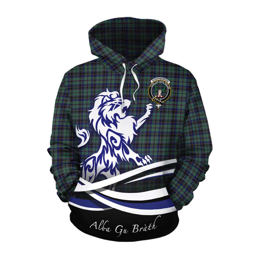 Stephenson (Stevenson) Tartan Cotton Hoodie with Alba Gu Brath Regal Lion Emblem Pullover Hoodie XS - Tartan Vibes Clothing