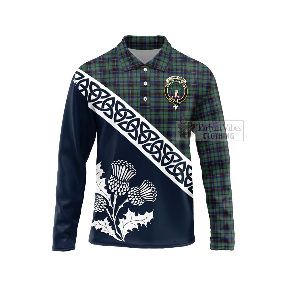 Stephenson (Stevenson) Tartan Long Sleeve Polo Shirt Featuring Thistle and Scotland Map Unisex - Tartan Vibes Clothing