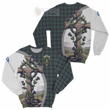 Stephenson (Stevenson) Tartan Sweatshirt with Family Crest and St. Andrew's Cross Accented by Thistle Vines Unisex - Tartan Vibes Clothing
