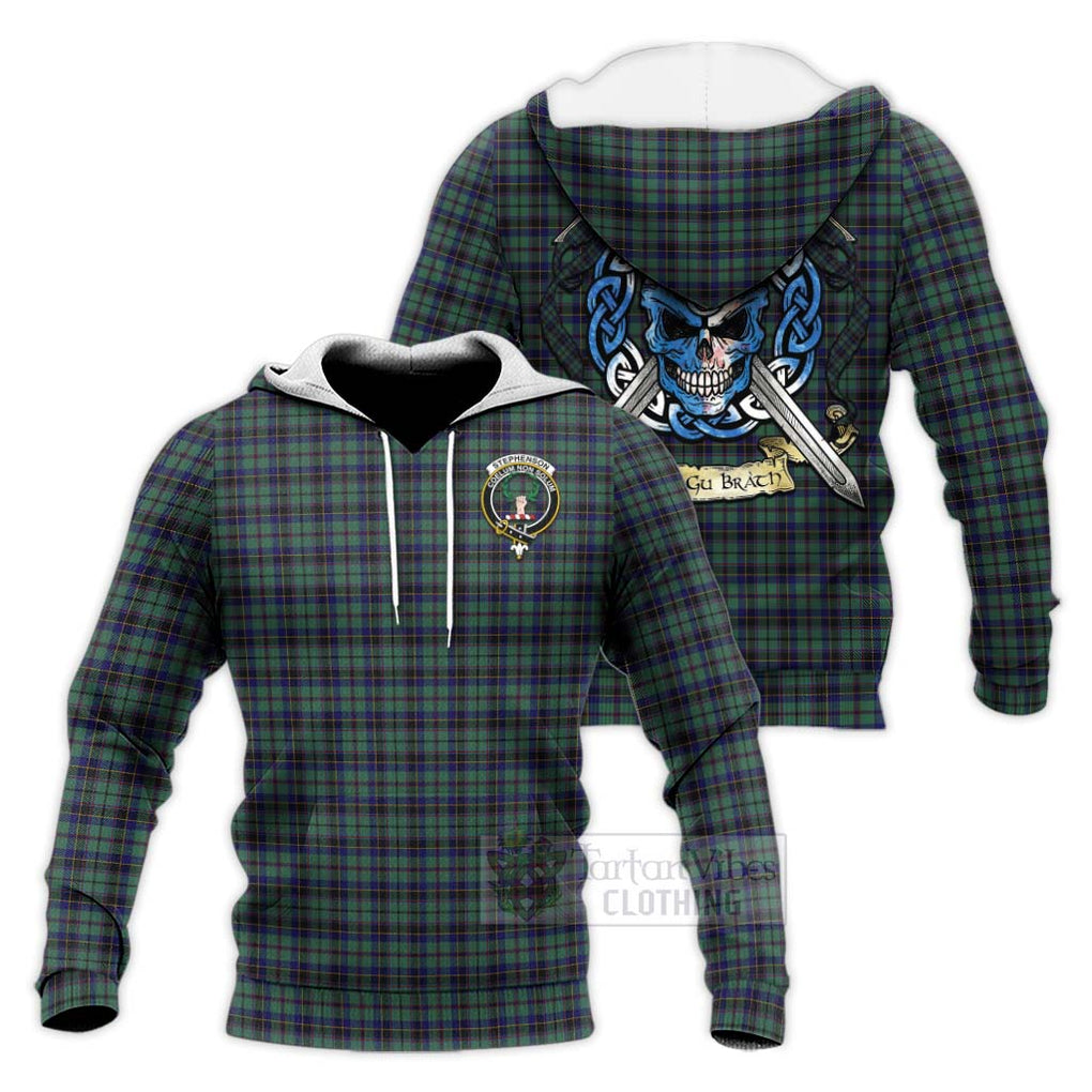 Stephenson (Stevenson) Tartan Knitted Hoodie with Family Crest Celtic Skull Style Unisex Knitted Pullover Hoodie - Tartan Vibes Clothing
