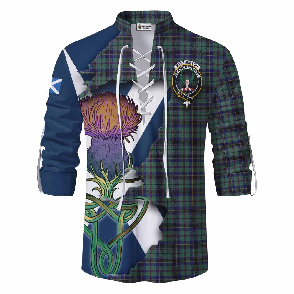 Tartan Vibes Clothing Stephenson (Stevenson) Tartan Family Crest Ghillie Kilt Shirt Scottish Thistle Celtic Inspired