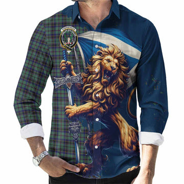 Stephenson (Stevenson) Tartan Family Crest Long Sleeve Button Shirt with Scottish Majestic Lion Men's Shirt S - Tartan Vibes Clothing