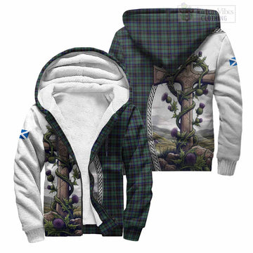 Stephenson (Stevenson) Tartan Sherpa Hoodie with Family Crest and St. Andrew's Cross Accented by Thistle Vines Unisex S - Tartan Vibes Clothing