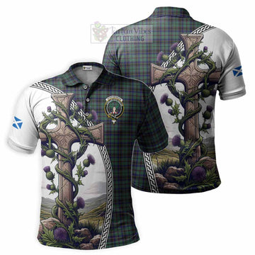 Stephenson (Stevenson) Tartan Polo Shirt with Family Crest and St. Andrew's Cross Accented by Thistle Vines Kid - Tartan Vibes Clothing