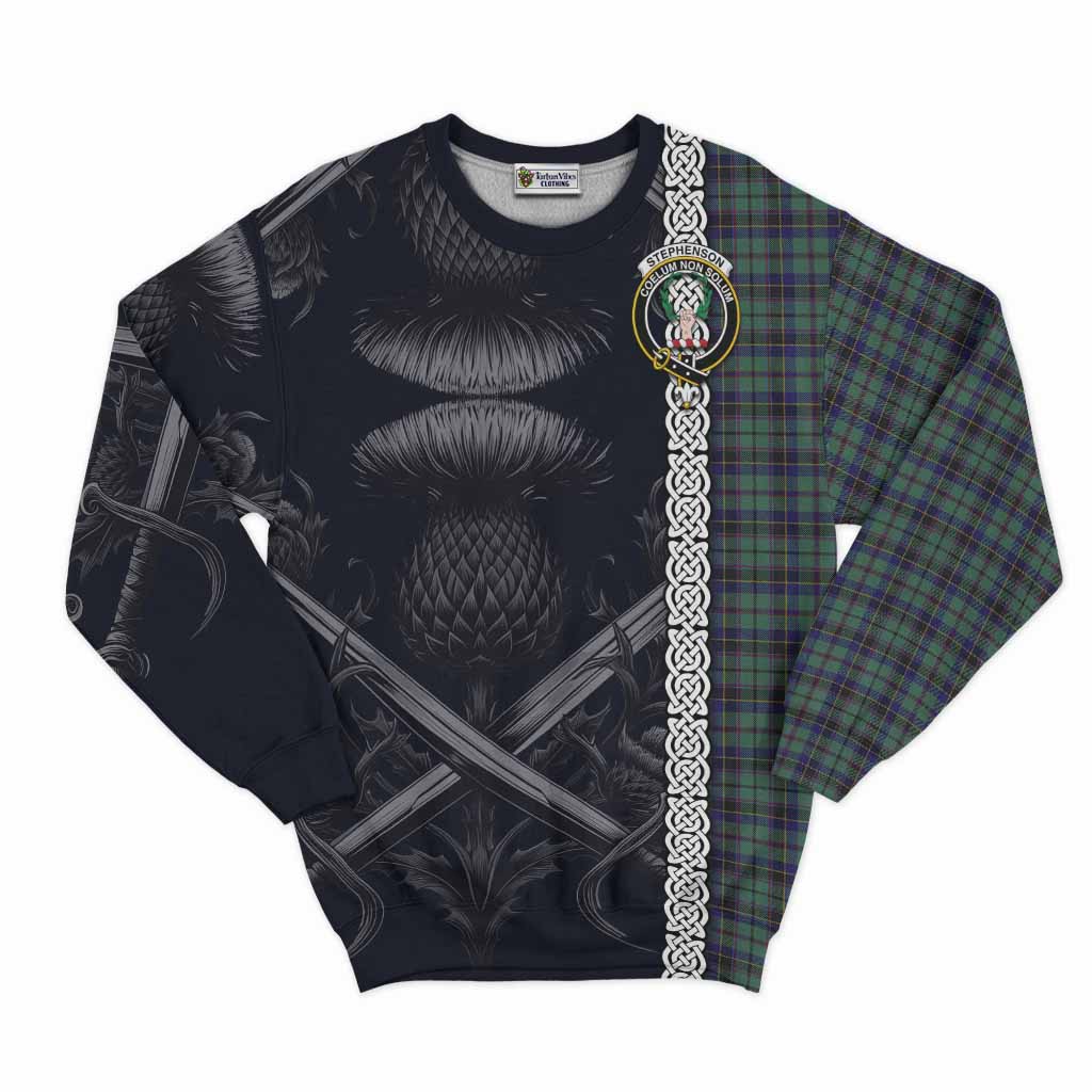 Stephenson (Stevenson) Tartan Sweatshirt with Family Crest Cross Sword Thistle Celtic Vibes Unisex - Tartan Vibes Clothing