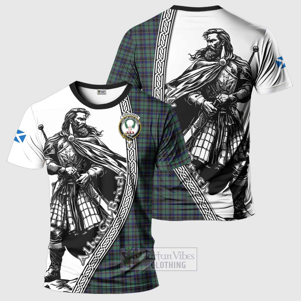 Stephenson (Stevenson) Tartan Clan Crest T-Shirt with Highlander Warrior Celtic Style Kid's Shirt - Tartan Vibes Clothing