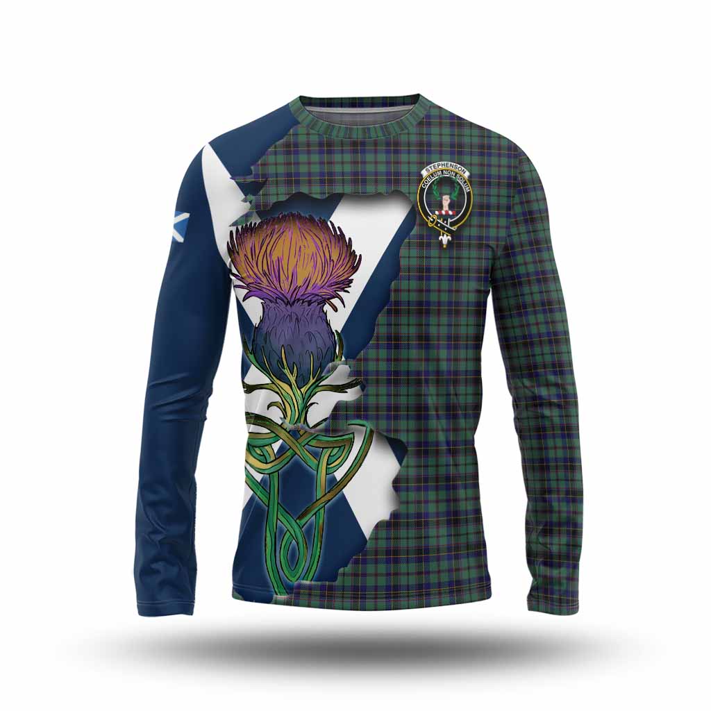 Tartan Vibes Clothing Stephenson (Stevenson) Tartan Family Crest Long Sleeve T-Shirt Scottish Thistle Celtic Inspired