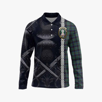 Stephenson (Stevenson) Tartan Long Sleeve Polo Shirt with Family Crest Cross Sword Thistle Celtic Vibes Unisex - Tartan Vibes Clothing