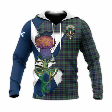 Tartan Vibes Clothing Stephenson (Stevenson) Tartan Family Crest Knitted Hoodie Scottish Thistle Celtic Inspired