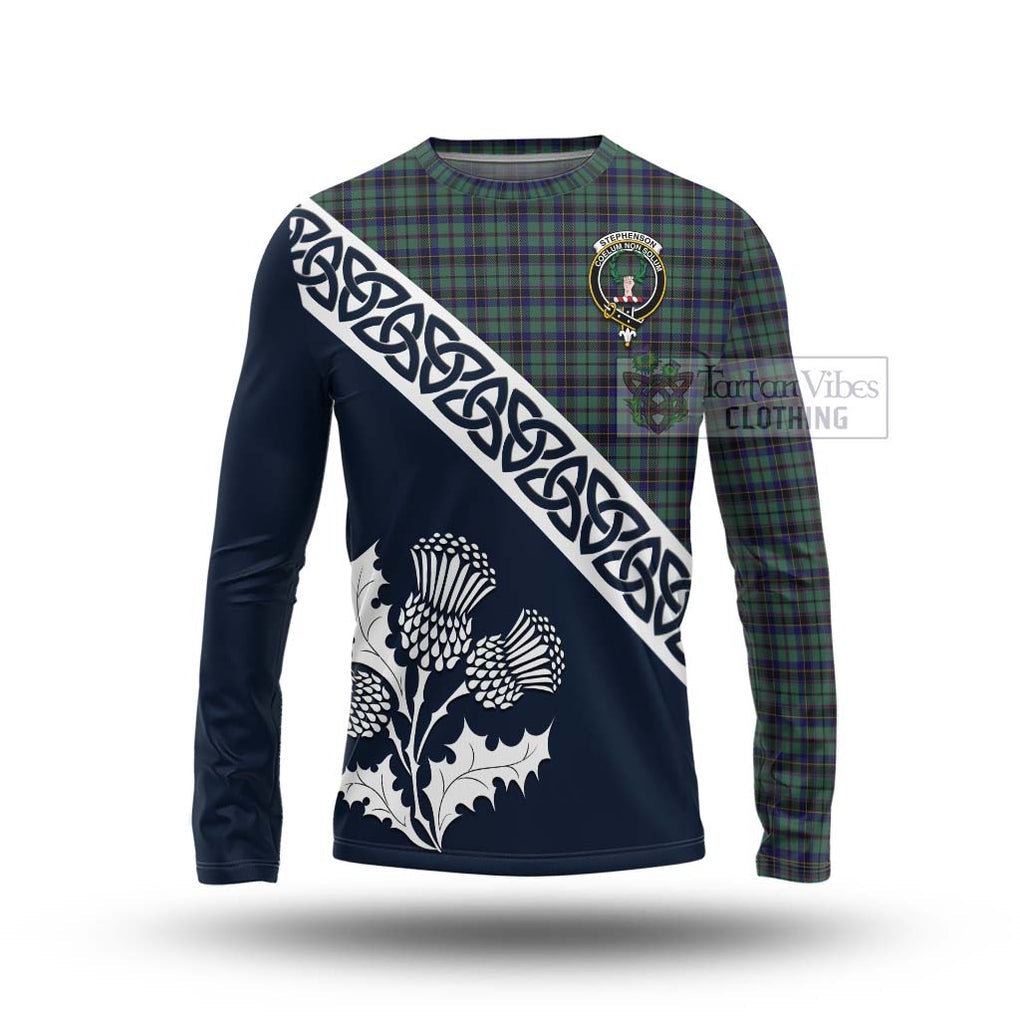 Stephenson (Stevenson) Tartan Long Sleeve T-Shirt Featuring Thistle and Scotland Map Unisex - Tartan Vibes Clothing