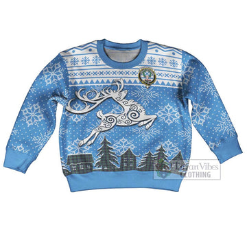 Stephenson (Stevenson) Clan Christmas Kid Ugly Sweater with Tartan and Celtic Reindeer Style Kid - Tartan Vibes Clothing