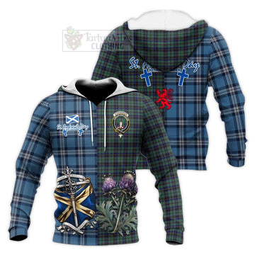 Stephenson (Stevenson) Tartan Knitted Hoodie Happy St. Andrew's Day Half Tartan Style Unisex Knitted Pullover Hoodie - Tartan Vibes Clothing