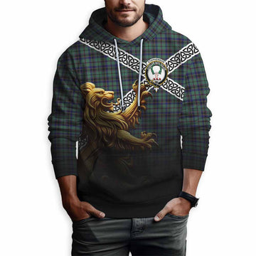 Tartan Vibes Clothing Stephenson (Stevenson) Crest Tartan Hoodie with Golden Lion Emblem Celtic Style